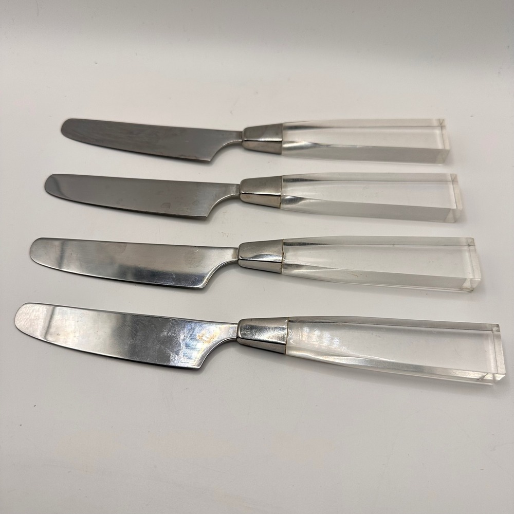 Set of 4‎ Modern Clear Acrylic Handle Stainless Steel Steak Knives 8.5 Inch